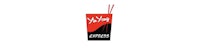 a black and red logo with a red straw