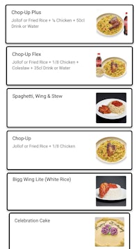 a menu showing different types of food