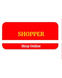 a red and white sign with the words shopper shop online